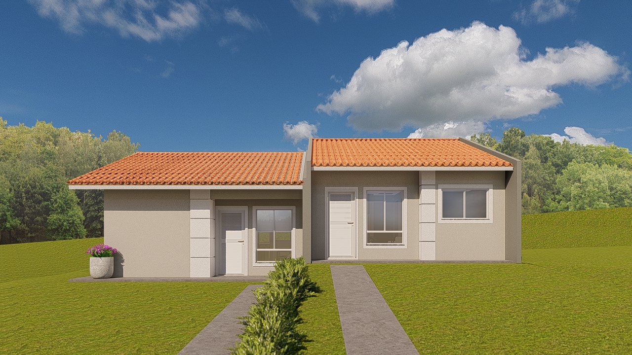 Perspectiva frontal das casas